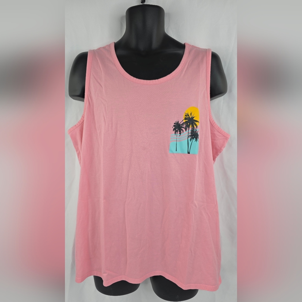 Goodfellow & Co Men's Pink Graphic Tank Top Palm Trees Sun Summer Size XL W-1706